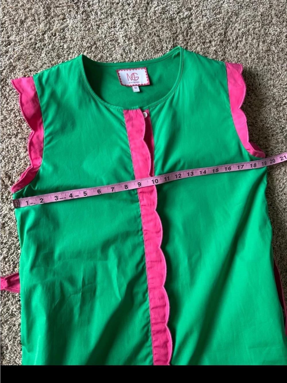 Mary George VIVIAN DRESS in Green with Pink Belted Mini Dress size Medium - Picture 11 of 12